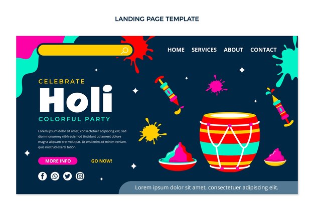 Free vector flat holi landing page template