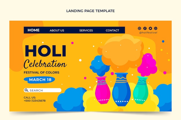 Free vector flat holi landing page template