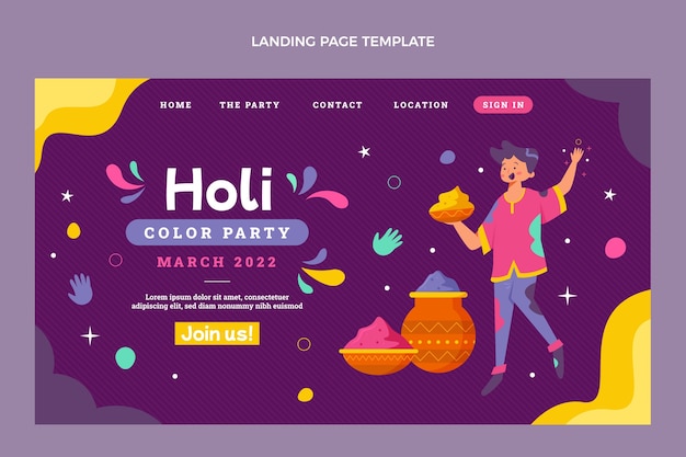 Free vector flat holi landing page template