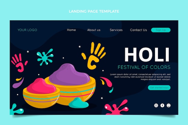 Flat holi landing page template