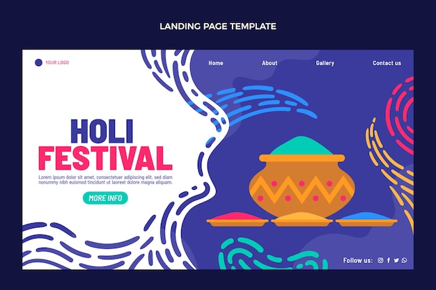 Free vector flat holi landing page template