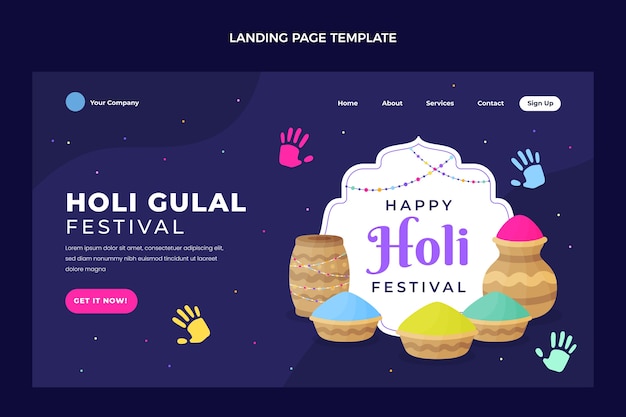 Flat holi landing page template