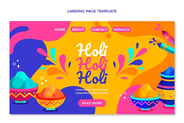 Free vector flat holi landing page template