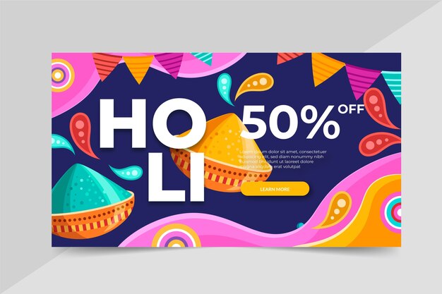 Flat holi sale horizontal banner