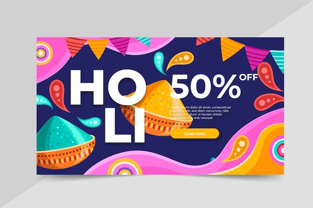 Flat holi sale horizontal banner