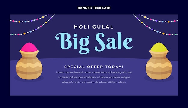 Free vector flat holi sale horizontal banner