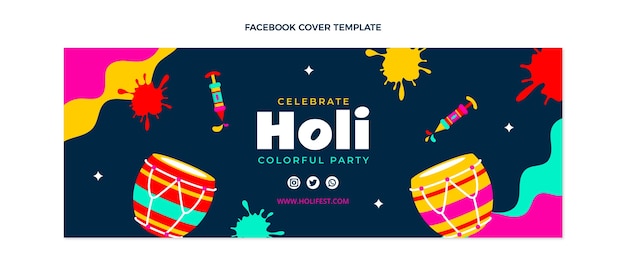 Flat holi social media cover template
