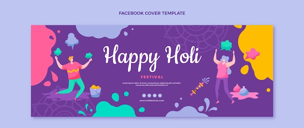 Vettore gratuito modello di copertina per social media piatto holi