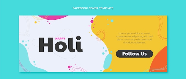 Flat holi social media cover template