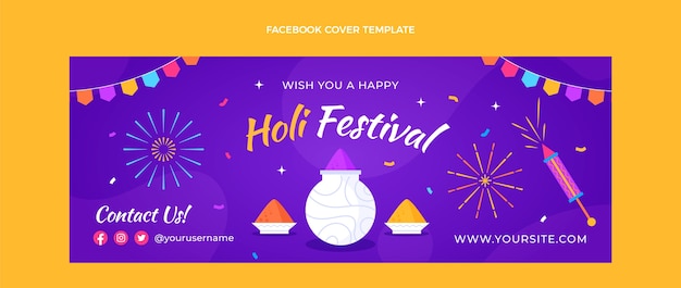 Flat holi social media cover template