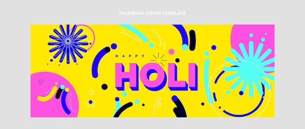 Flat holi social media cover template