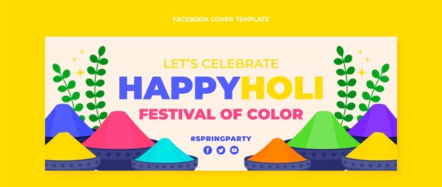 Flat holi social media cover template