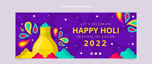 Flat holi social media cover template