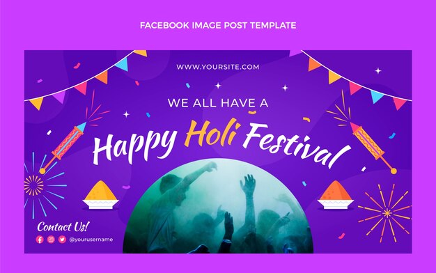 Flat holi social media post template