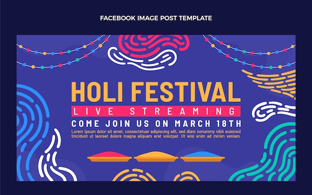 Free vector flat holi social media post template