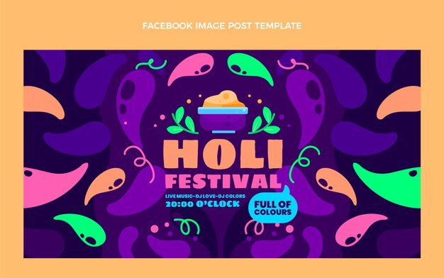 Flat holi social media post template