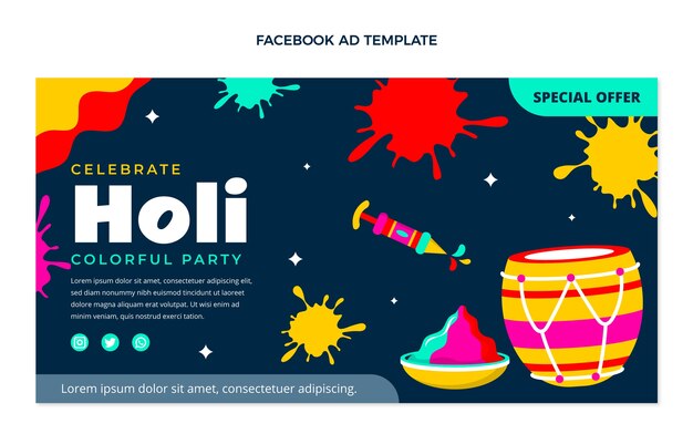 Flat holi social media promo template