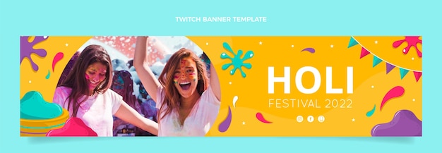 Vettore gratuito banner piatto holi twitch