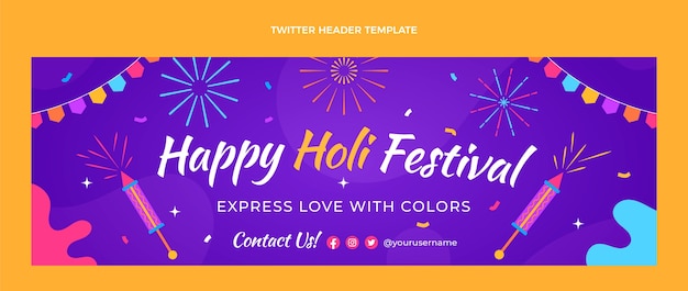 Vettore gratuito intestazione twitter piatta di holi