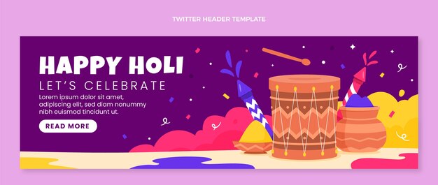 Flat holi twitter header