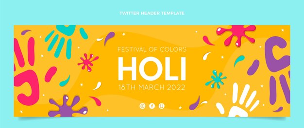 Vettore gratuito intestazione twitter piatta di holi