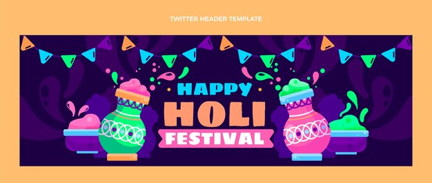 Flat holi twitter header