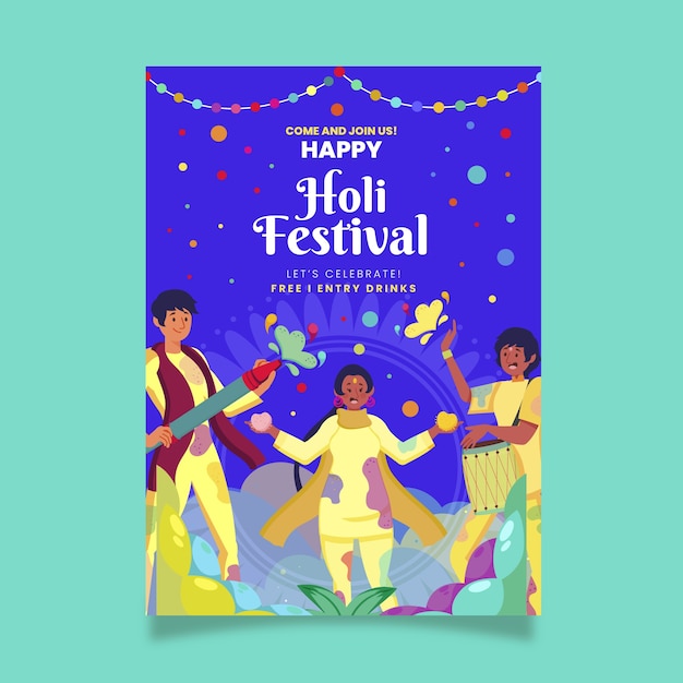 Flat holi vertical flyer template