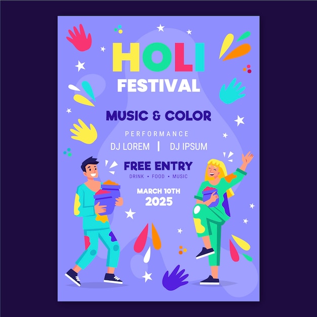 Free vector flat holi vertical poster template