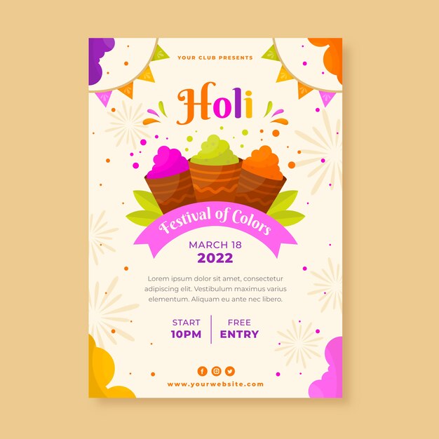 Flat holi vertical poster template