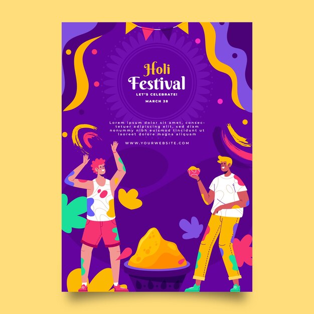 Flat holi vertical poster template