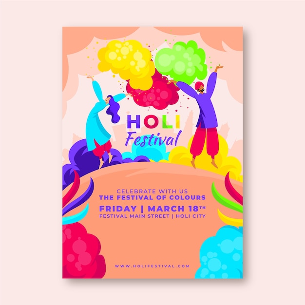 Vettore gratuito modello di poster verticale piatto holi