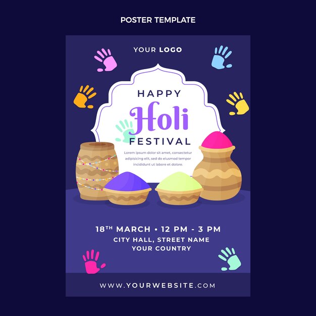 Free vector flat holi vertical poster template