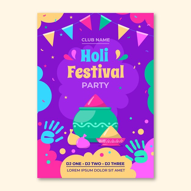 Flat holi vertical poster template