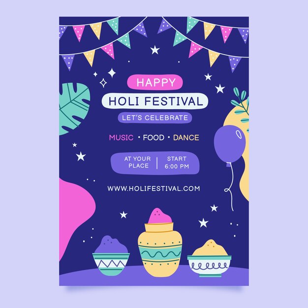 평면 holi 수직 포스터 템플릿