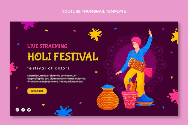 Vettore gratuito miniatura di youtube piatto holi