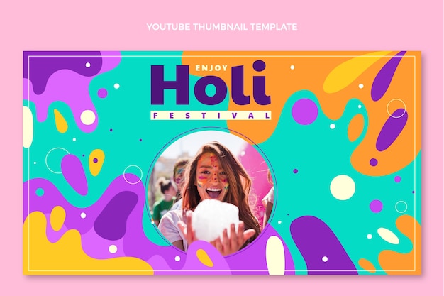 Free vector flat holi youtube thumbnail