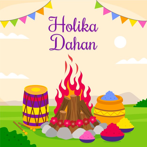 Иллюстрация празднования фестиваля flat holika dahan