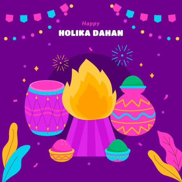 Плоская иллюстрация фестиваля holika dahan