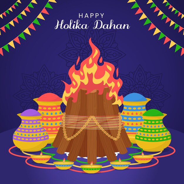 Free vector flat holika dahan illustration