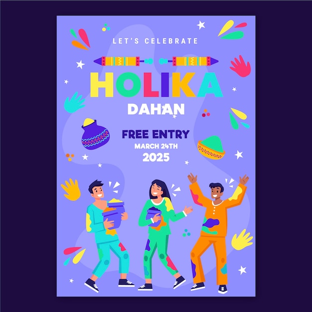 Free vector flat holika dahan vertical poster template