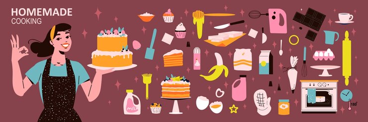 Free Vector flat homemade cooking big icon set baker baking ingredients and baking equipment vector illustration