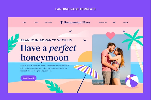 Free vector flat honeymoon landing page template