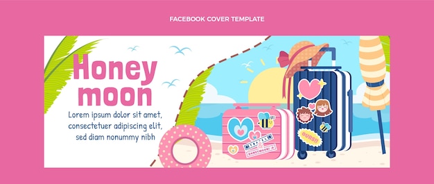 Flat honeymoon social media cover template