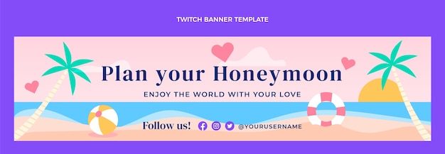 Free vector flat honeymoon twitch banner