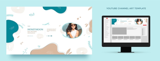 Бесплатное векторное изображение Плоское искусство канала youtube для медового месяца
