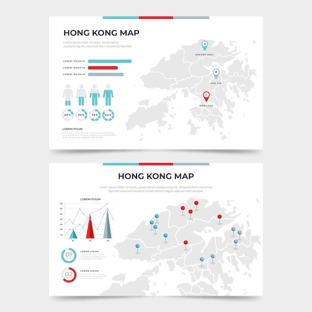 무료 벡터 플랫 홍콩지도 infographic