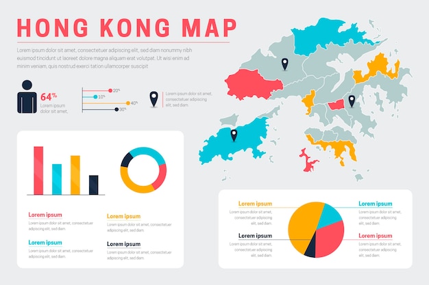 Плоская инфографика карта гонконга