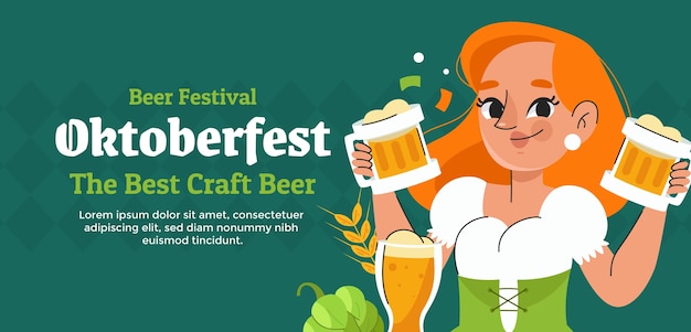 Flat horizonal banner template for oktoberfest beer festival celebration
