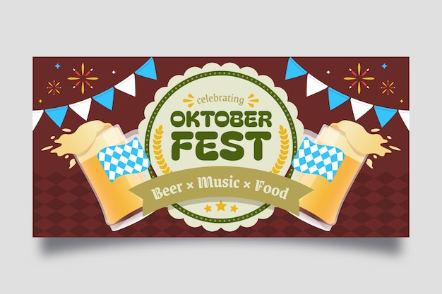 Плоский горизонтальный шаблон баннера для празднования пивного фестиваля Oktoberfest