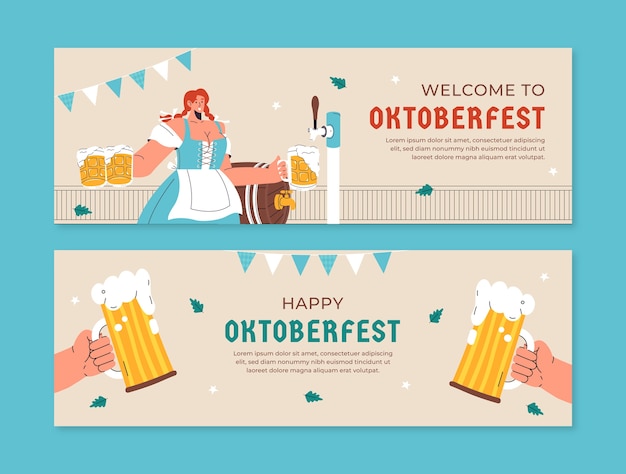 Flat horizonal banner template for oktoberfest beer festival celebration